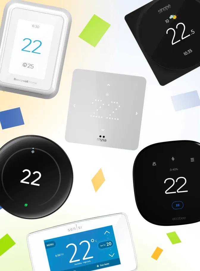 A selection of different types of smart thermostats