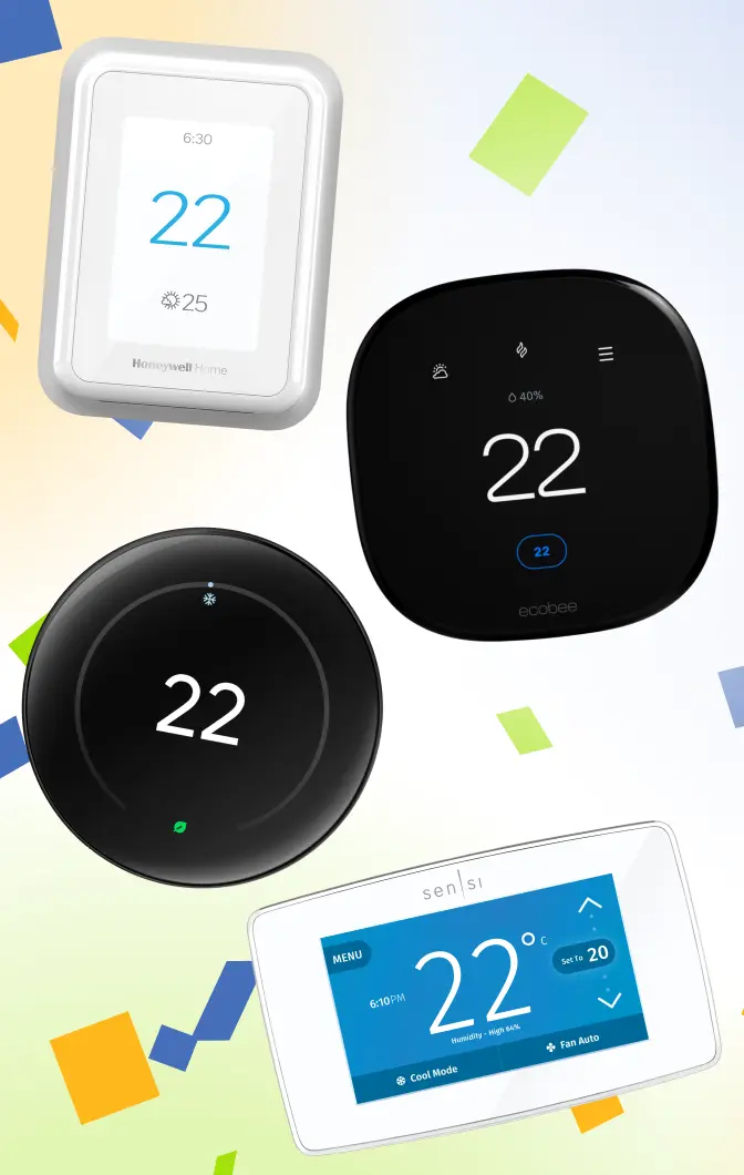 A selection of different types of smart thermostats